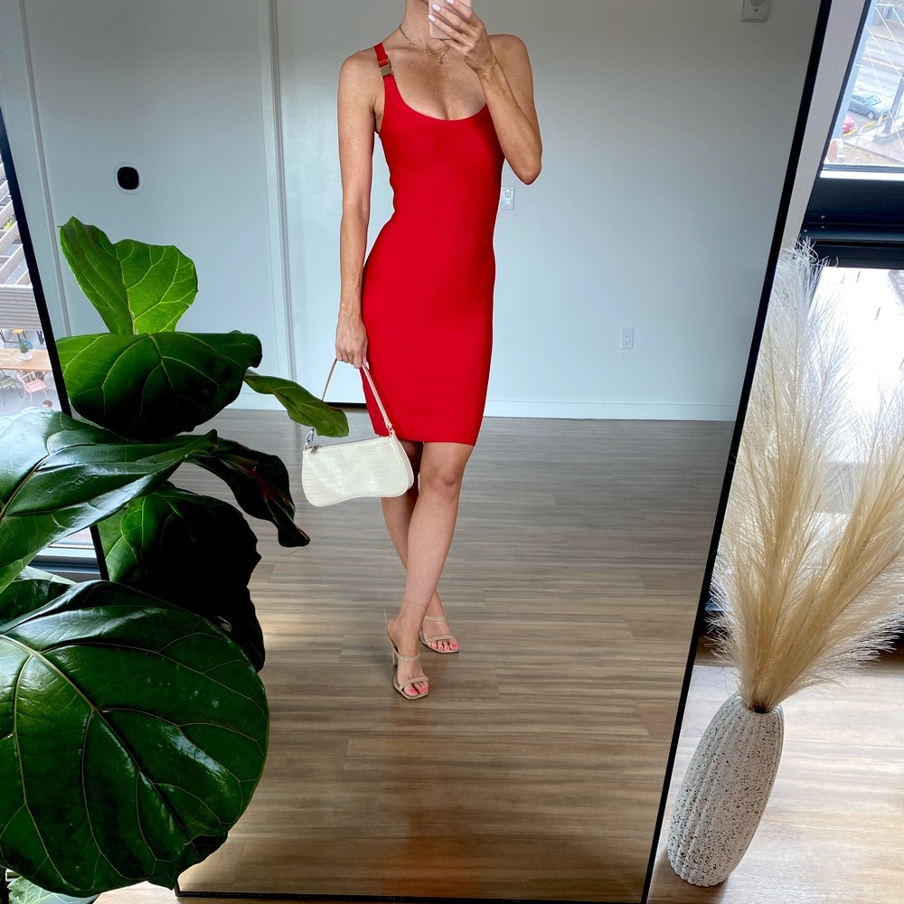 Red Bodycon Buckle Strap Dress